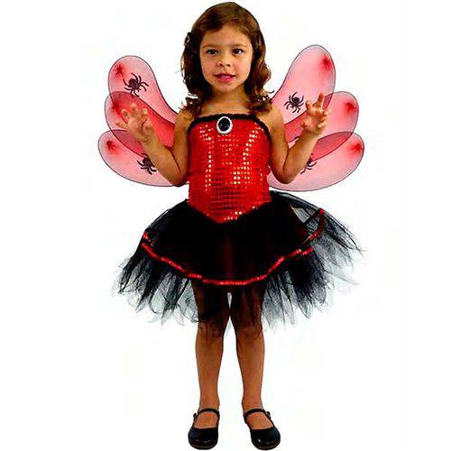 Fantasia de Halloween Infantil Menina Spider Red com Asas e Antenas