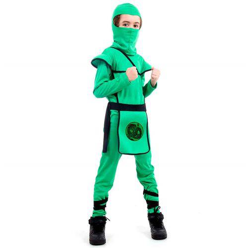 Fantasia de Ninja Samurai Verde com Gorro Infantil Luxo