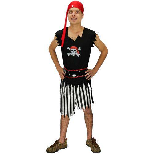 Fantasia de Pirata Bucaneiro com Gorro Halloween Masculino Adulto