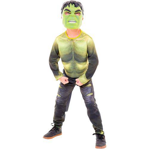Fantasia Hulk Luxo com Músculos Infantil Guerra Infinita Vingadores Marve