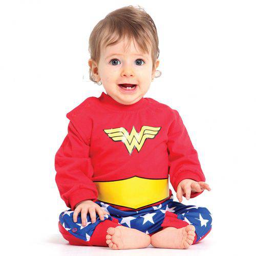 Fantasia Infantil Wonder Woman Macacão Bebê - Mulher Maravilha