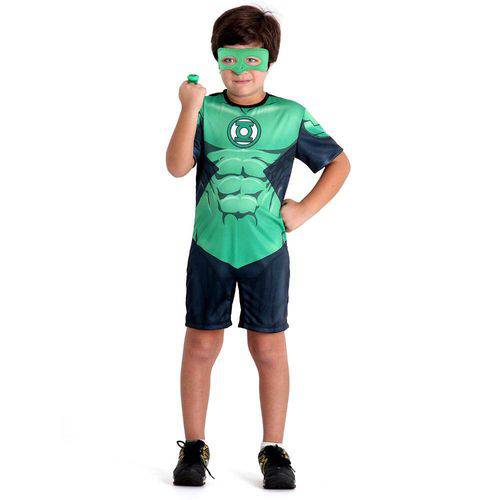 Fantasia Lanterna Verde Infantil Masculina Pop Curta Sulamericana com Mascara e Anel