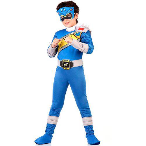 Fantasia Power Rangers Dino S. Charge Azul Infantil Luxo