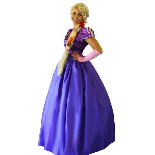 Fantasia Princesa Rapunzel Luxo Longo Adulto e Luva