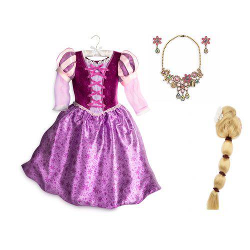 Fantasia Rapunzel 11/12 Anos C/ Colar e Peruca Disney