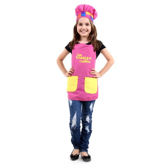 Fantasia Têm Criança na Cozinha Infantil - Avental Rosa