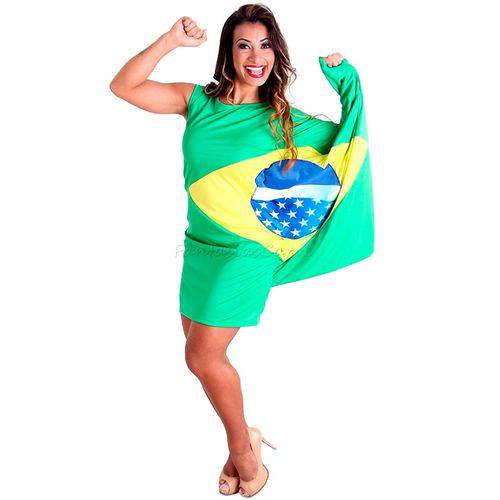 Fantasia Vestido Bandeira do Brasil Adulto Sulamericana - P 38 - 40