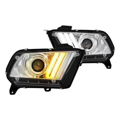 Faróis Chrome Sequencial LED DRL Bar Projector - para Mustang 2010-2012 - Part Number PRO-YD-FM2010V2-HID-C