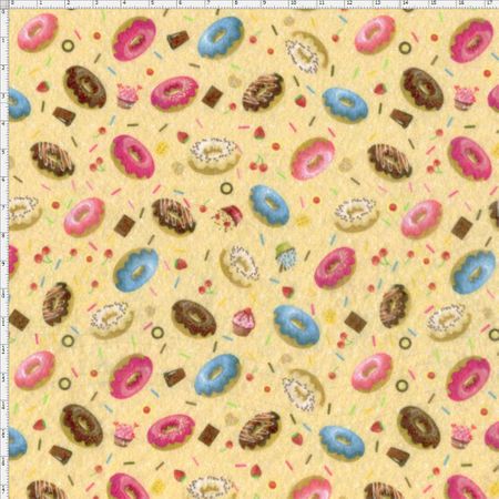 Feltro Mewi Doceria - Donuts Fundo Laranja (0,50x1,40)
