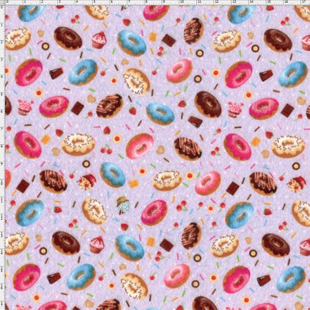 Feltro Mewi Doceria - Donuts Fundo Lilás (0,50x1,40)