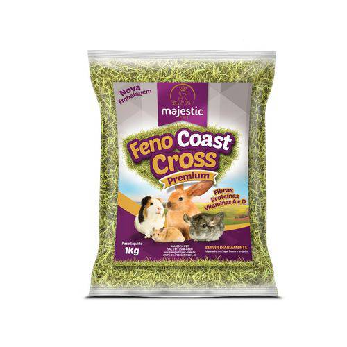 Feno Coast Cross Super Premium para Roedores Pacote 1kg - Majestic Pet