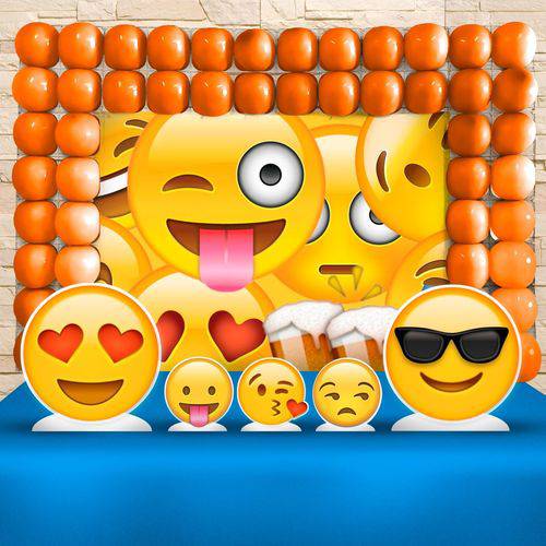 Festa Aniversário Emoji Cenários Decoração Kit Ouro