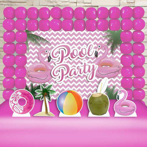 Festa Aniversário Pool Party Rosa Kit Ouro