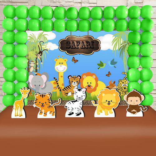 Festa Aniversário Safari Decoração Infantil Kit Ouro Cenário