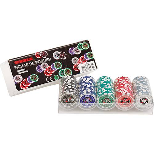 Fichas de Pôquer - 100 Unidades em Caixa Transparente - Incasa