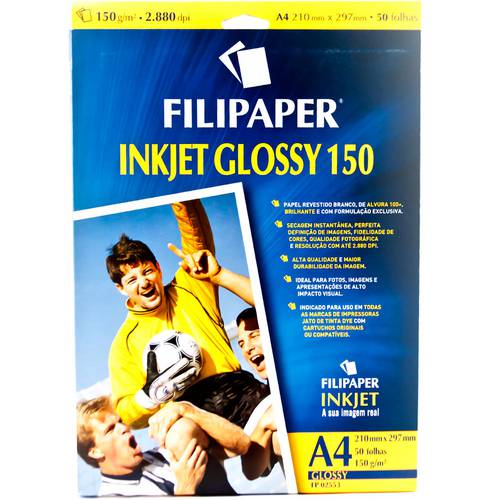 Filipaper Inkjet Glossy Filiperson 150gr A4 Pacote com 10 Folhas