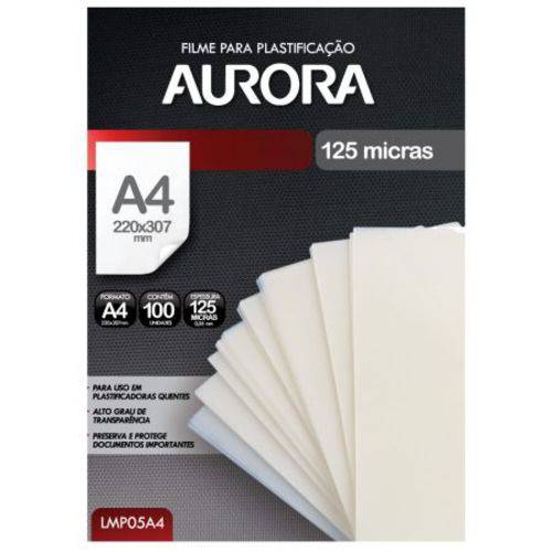 Filme para Plastificação Aurora - Tamanho A4 - 100 Folhas