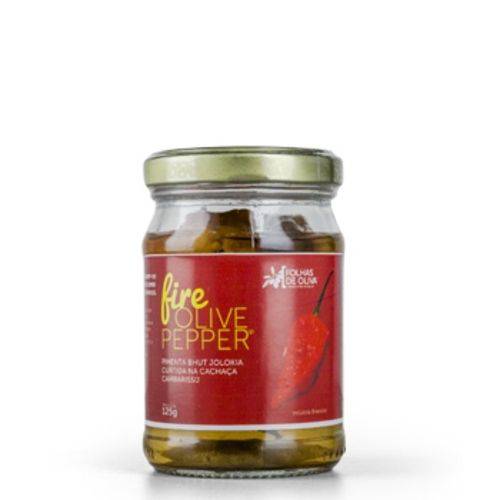 Fire Olive Pepper - Pimenta Bhut Jolokia Curtida na Cachaça Cambarissú - Folhas de Oliva - 125g