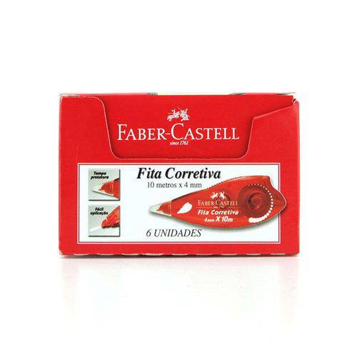 Fita Corretiva 4mmx10m Cx 6 Un. Faber Castell - Vermelho