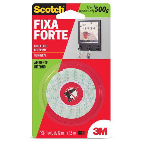 Fita Dupla Face Fixa Forte 500g 12mm X 1,5m 3m Scotch 10149