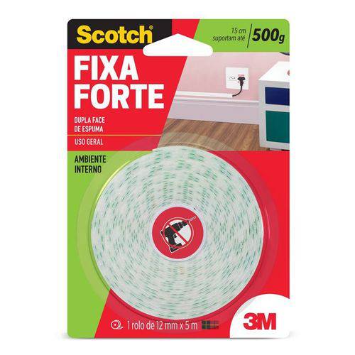 Fita Dupla Face Fixa Forte 500g 12mm X 5m 3m Scotch 09255