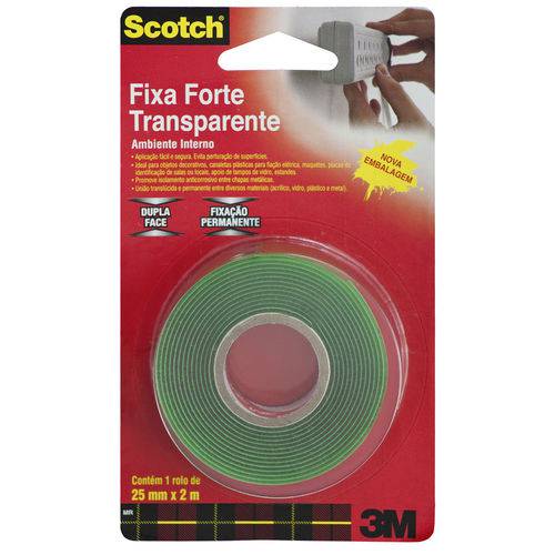 Fita Dupla Face 3m Scotch Fixa Forte 025 Mm X 002 M Transparente Hb004018808