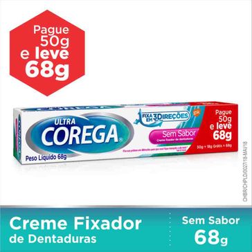 Fixador de Dentadura Ultra Corega Creme Leve 68g Pague 50g 68g