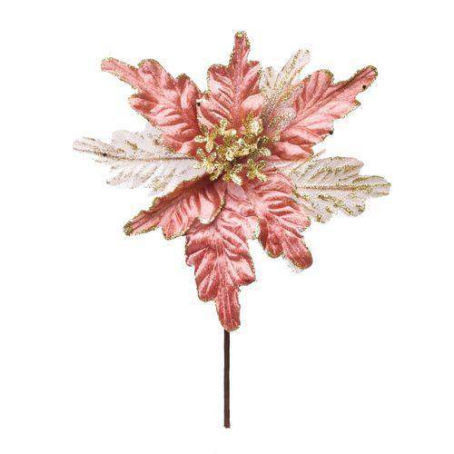 Flor Artificial Decoração Natal Poinsetia C/ Glitter Rose