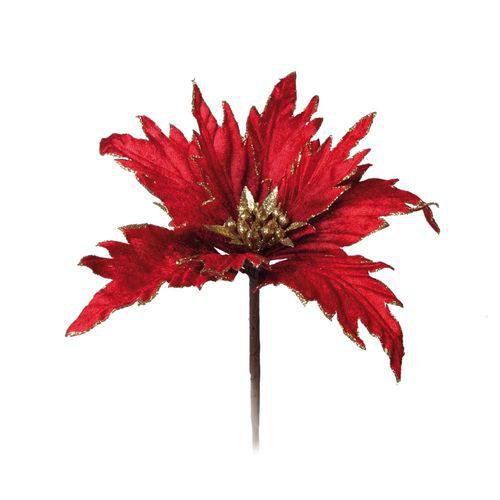 Flor Artificial Decoração Natal Poinsetia Glitter Vermelha