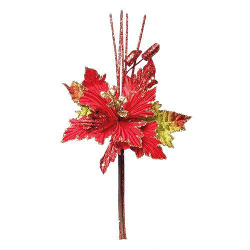 Flor Artificial Decoração Natal Poinsetia Glitter Vermelha
