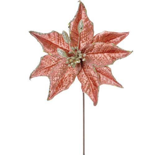 Flor Decoração Natal com Glitter Rosa
