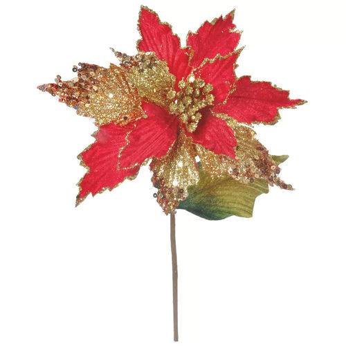 Flor Natal Cabo Médio Glitter Vermelho - Cromus