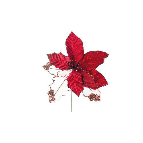 Flor Poinsetia Veludo Decoração Natal 30x20cm Vermelho