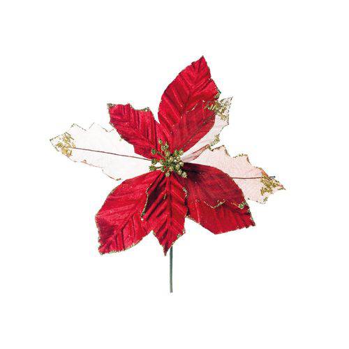 Flor Poinsetia Veludo Decoração Natal 30x23cm Vermelho