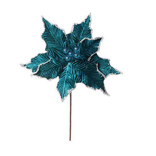 Flor Poinsetia Veludo Decoração Natal 40x25cm Azul