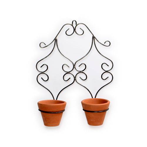 Floreira em Ferro Vernizado com 2 Vasos de Cerâmica 2