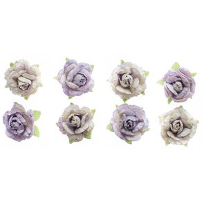 Flores Artesanais Rosas Lilás Coleção Clássica C/ Glitter com 8 Unidades Ref.20515-FLOR165 Toke e Crie