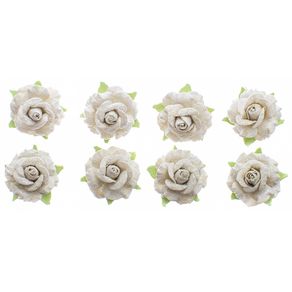 Flores Artesanais Rosas Nude Coleção Clássica C/ Glitter com 8 Unidades Ref.20517-FLOR167 Toke e Crie
