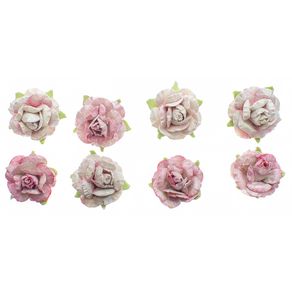 Flores Artesanais Rosas Rose Coleção Clássica C/ Glitter com 8 Unidades Ref.20514-FLOR164 Toke e Crie