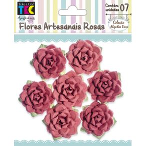 Flores Artesanais Rosas Vermelho Coleção Algodão Doce com 7 Unidades Ref.17773-FLOR159 Toke e Crie