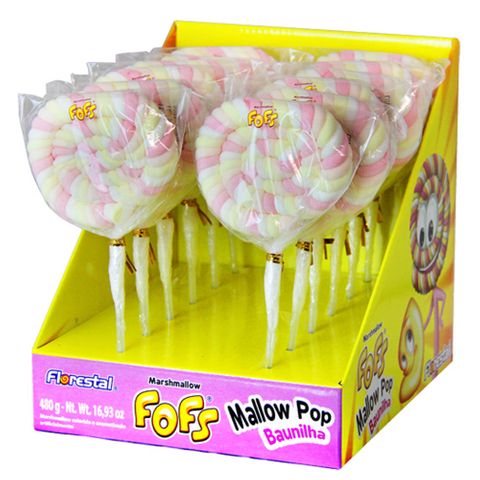 Fofs Mallow Pop Pirulito Marshmallow Rosa Cx C/12 -Florestal