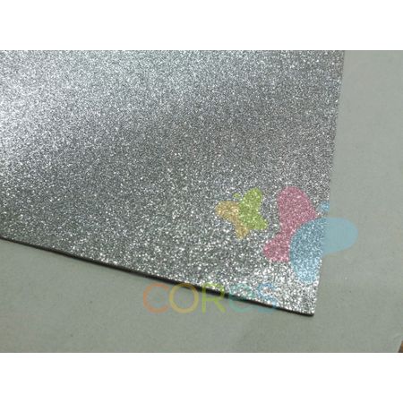 Folha de EVA 40x60cm - Glitter Prata - 5 Unidades