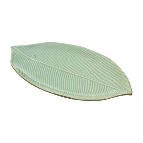 Folha Decorativa 35,5 X 20,5 Cm de Cerâmica Verde Banana Leaf Lyor - L4124