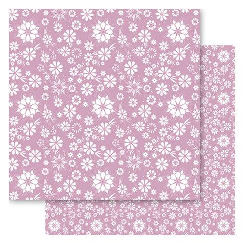 Folha para Scrapbook Duplo Litocart 30,5 X 30,5 Cm - Modelo Lscds-12 - Floral Rosa e Branco