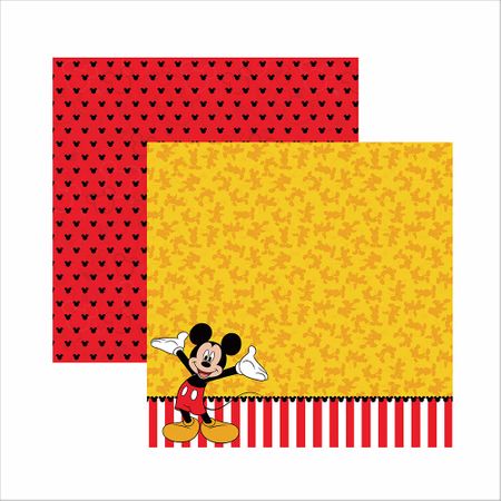 Folha para Scrapbook Mickey Mouse - Dupla Face Barrado