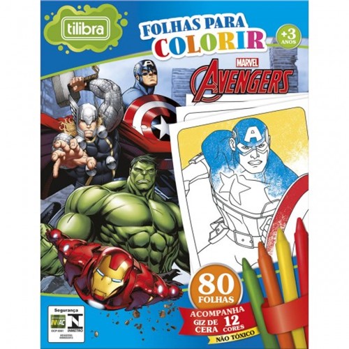 Folhas para Colorir Mini com Giz de Cera Avengers - 80 Folhas 155128