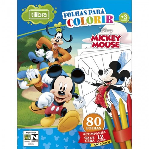 Folhas para Colorir Mini com Giz de Cera Mickey - 80 Folhas 155098