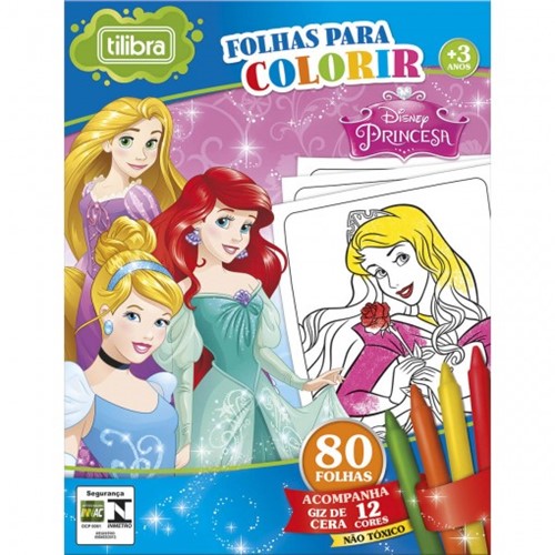 Folhas para Colorir Mini com Giz de Cera Princesas - 80 Folhas 155101
