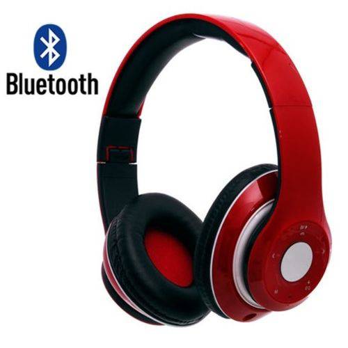 Fone de Ouvido Bluetooth Fm Stereo Radio Card Sd Kp-363 Knup - Vermelho