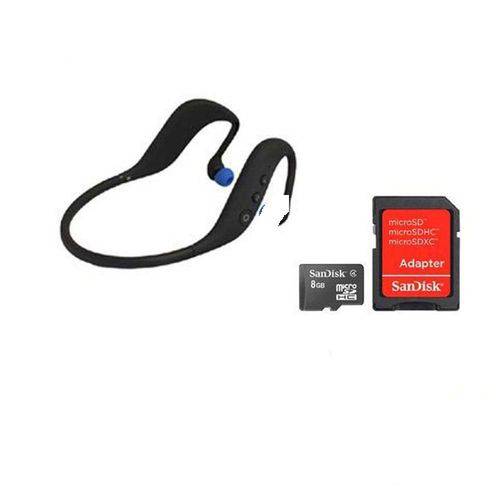 Fone de Ouvido Bluetooth Sport Preto e Cartão 8GB